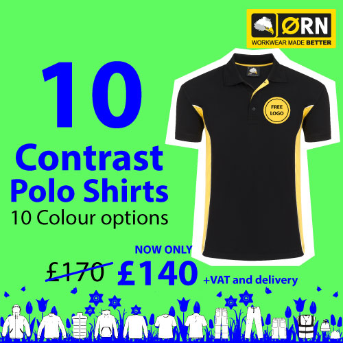 10 Personalised ORN Silverswift 2 tone Polo shirts