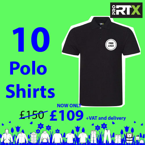 10 Personalised Pro RTX Polo shirts